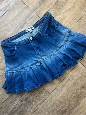 I Am Gia Blue Denim Pleated Mini Skirt
